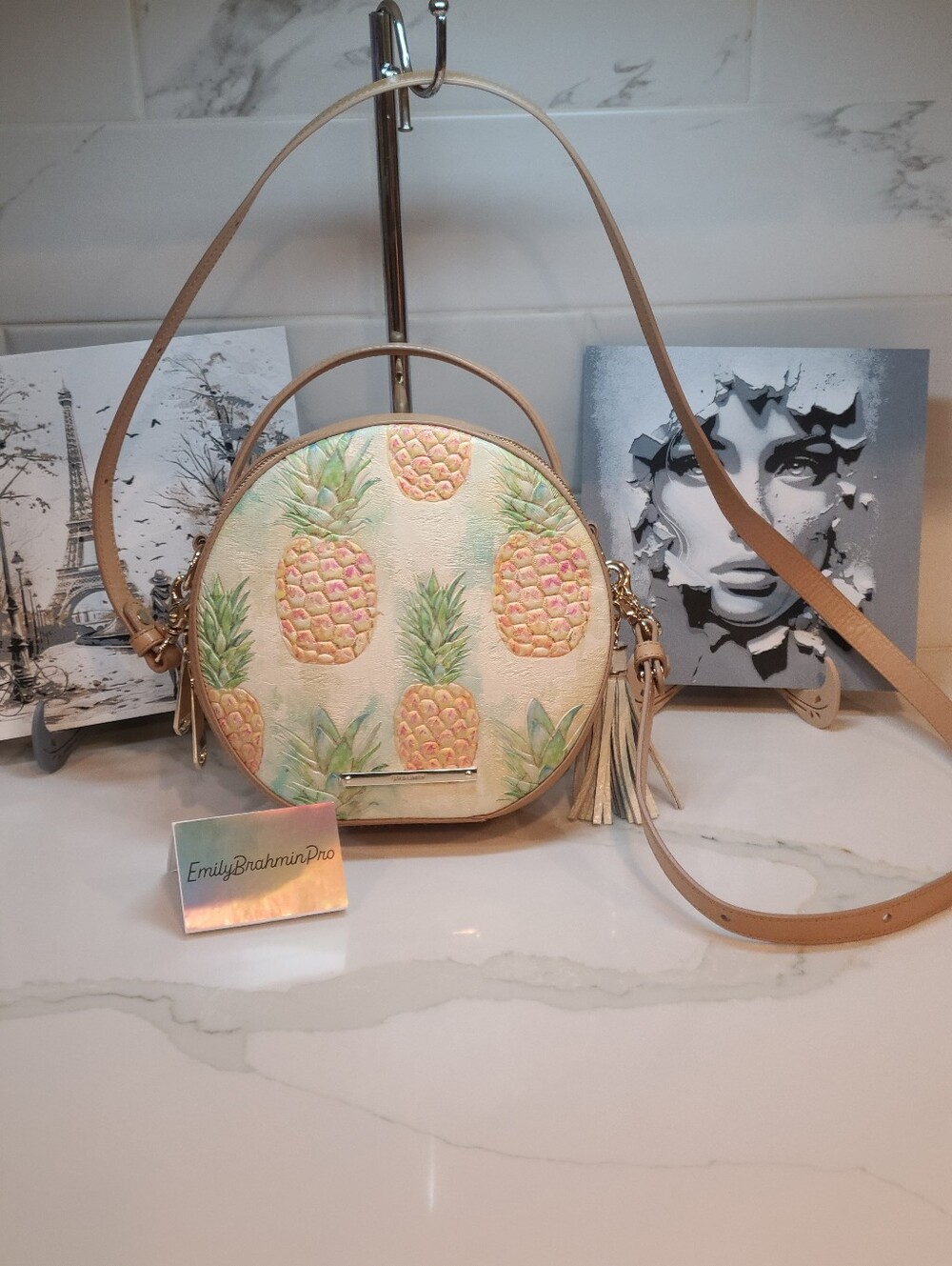 Brahmin Lane Multi Pompano Pineapple Round Crossbody Bag EUC
